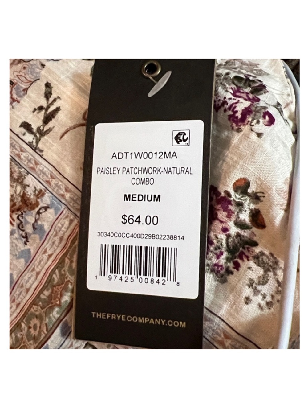 🟠NWT FRYE Cropped Dolman Sleeve Button Tie-Front Top - Neutral Paisley Patchwork - Picture 6 of 6